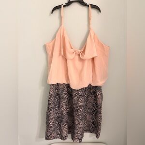 Blush Chiffon romper with bow and leopard print